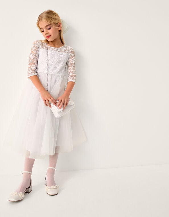 Alberta Rose Lace Pearl Dress, White (WHITE), large