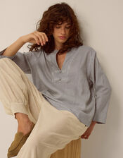 Alexa Stripe Linen Blend Top, Blue (BLUE), large