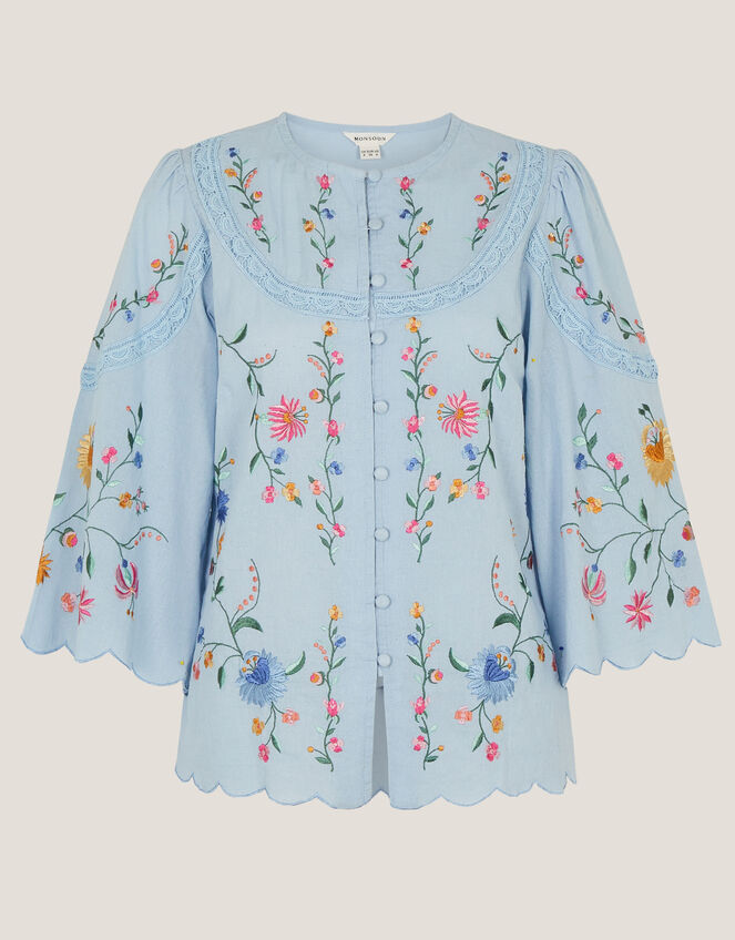 Alice Floral Embroidered Top, Blue (BLUE), large