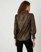 Gabrielle Metallic Pussybow Blouse, Black (BLACK), large