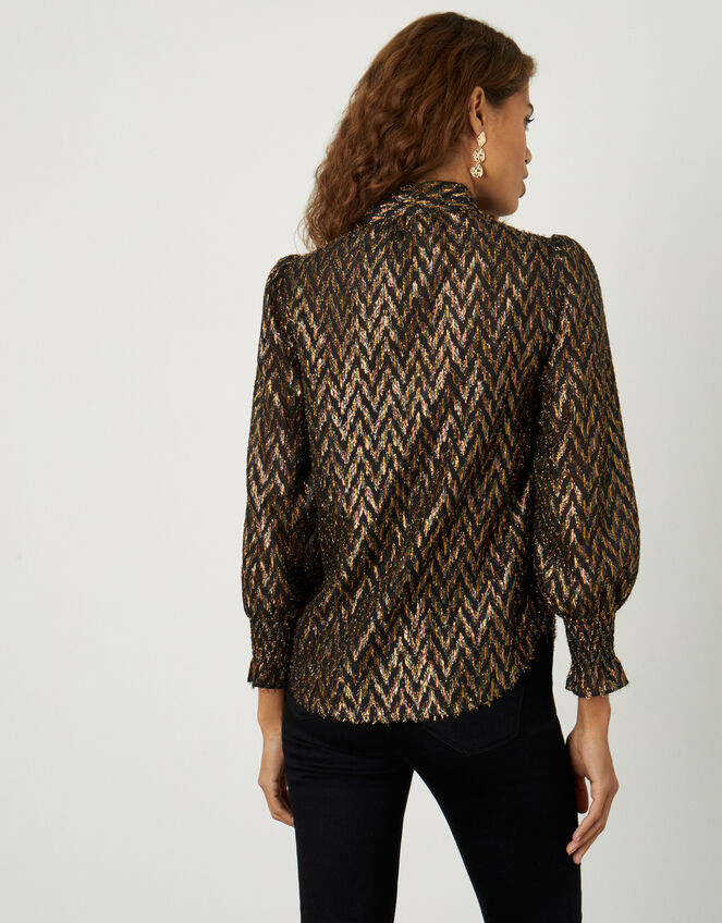 Gabrielle Metallic Pussybow Blouse, Black (BLACK), large