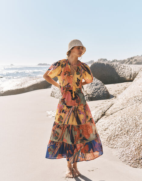 Carmen Floral Tiered Midi Dress, Multi (MULTI), large