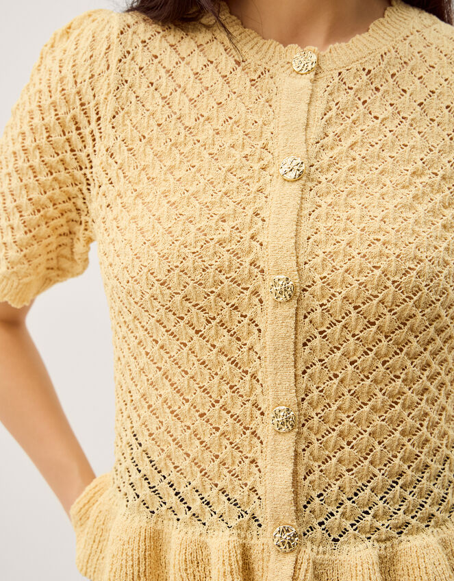 Shea Short Sleeve Ruffle Knit Cardigan, Yellow (YELLOW), large