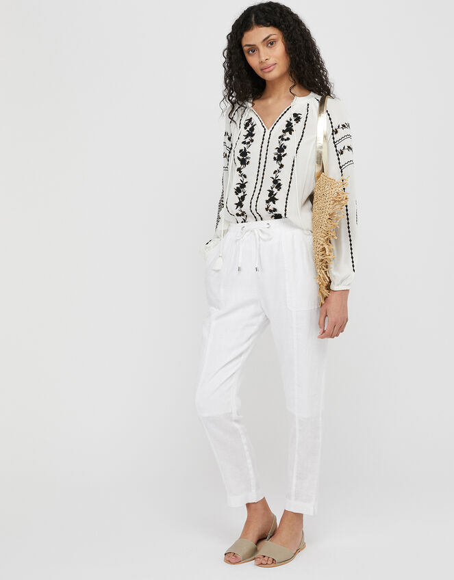 Lightweight Joggers in Pure Linen, White (WHITE), large