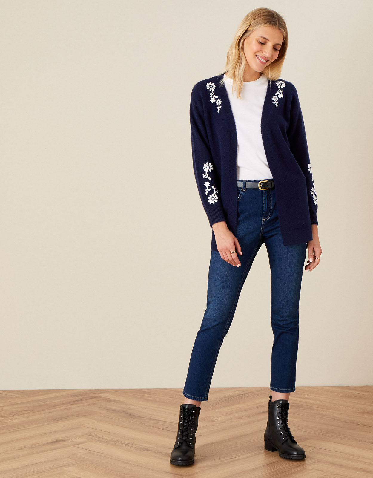 Pierre Floral Embroidered Cardigan Blue Cardigans Monsoon Global