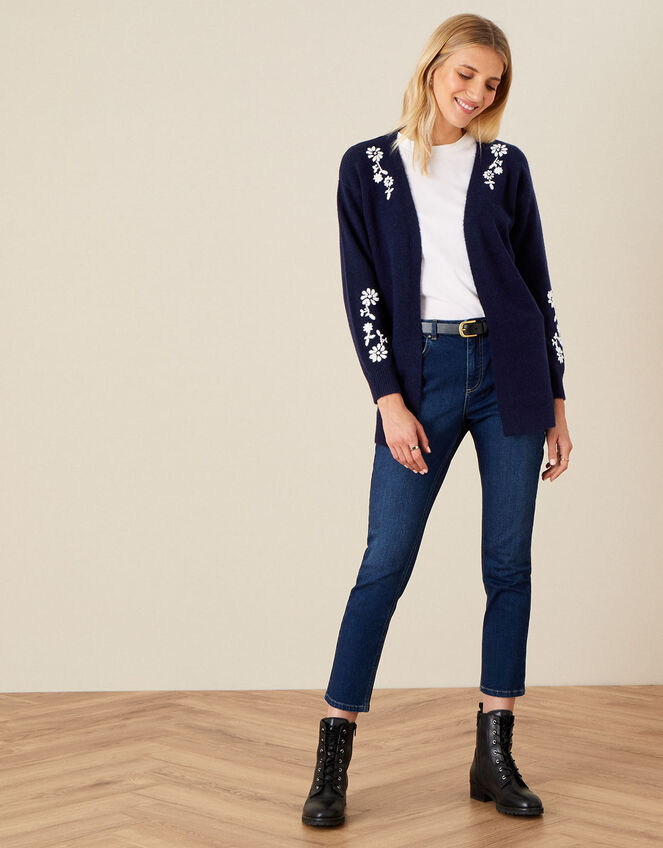 Pierre Floral Embroidered Cardigan, Blue (NAVY), large