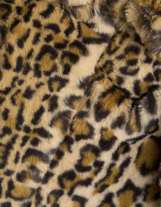 Leopard Print Faux Fur Coat, Brown (BROWN), large