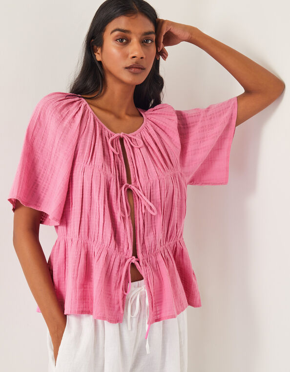 Marlee Short Sleeve Tie-Front Top, Pink (PINK), large