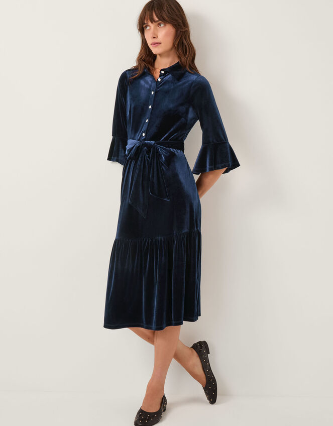 Tanya Velvet Midi Shirt Dress, Blue (MIDNIGHT), large