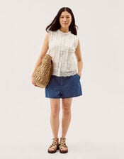 Trish Broderie Frill Sleeveless Top, Ivory (IVORY), large