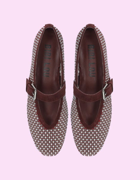 Bibi Lou Stud Mesh Ballet Flats, Red (BURGUNDY), large