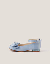 Pearl Bow Satin Flats, Blue (BLUE), large