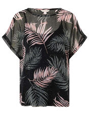 Lola Palm Print Top in Recycled Fabric, Black (BLACK), large
