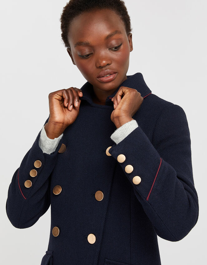 Anna Maxi Military Coat in Wool Blend, Blue (NAVY), large