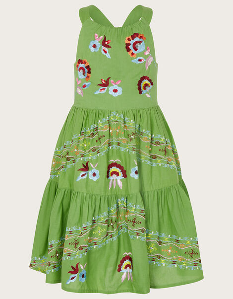 MINI ME Boutique Shirley Ring Detail Embroidered Tiered Dress Green, Green (GREEN), large