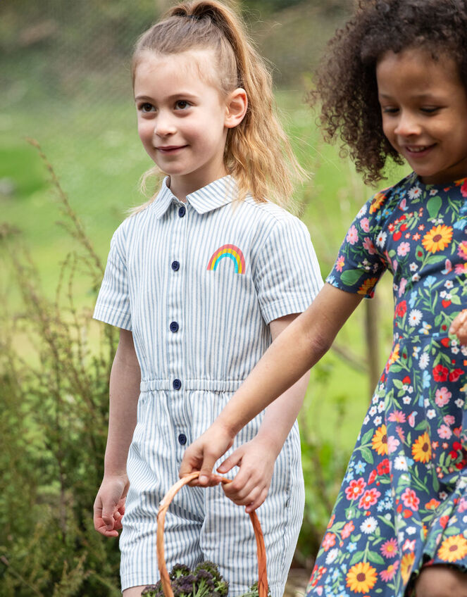 Frugi Imogen Stripe Jumpsuit, Blue (BLUE), large