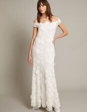 Clare Floral Embroidered Bardot Bridal Dress, Ivory (IVORY), large