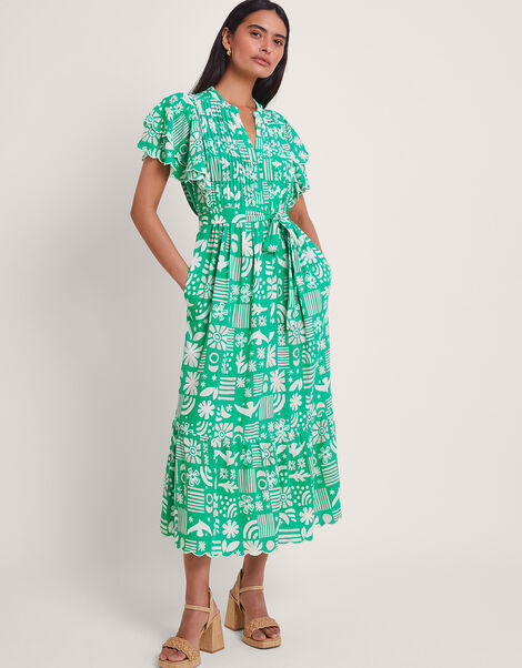 Dario Print Dress, Green (GREEN), large