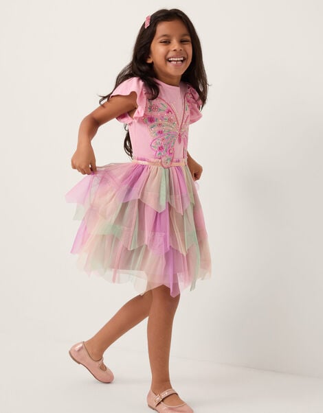 Embellished Butterfly Disco Dress, Pink (PINK), large