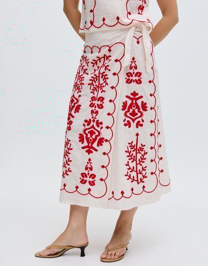 Raffya Freya Embroidered Midi Wrap Skirt, Multi (MULTI), large