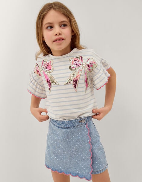 Sequin Bow Stripe T-Shirt, Ivory (IVORY), large