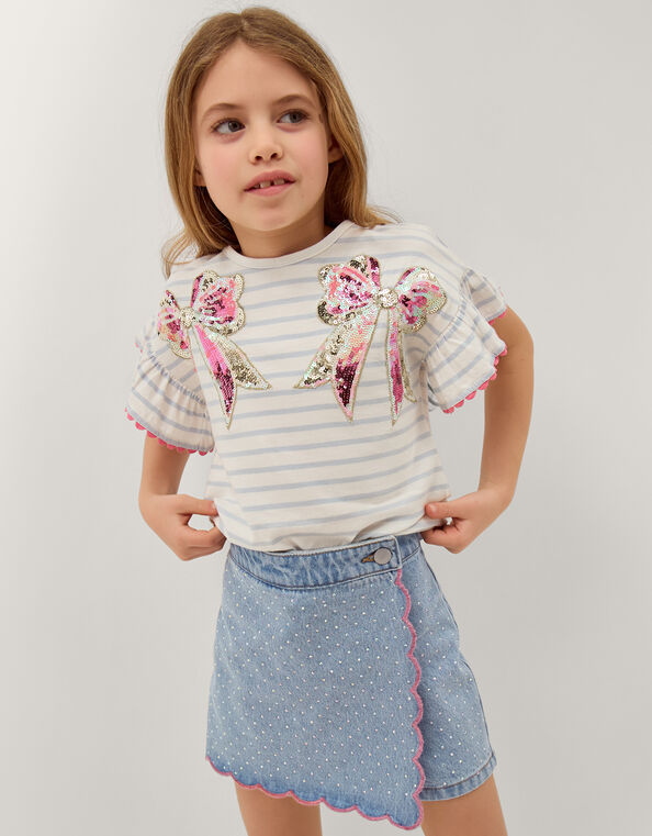 Sequin Bow Stripe T-Shirt, Ivory (IVORY), large