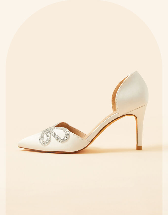 Glitter Bow Pointed Toe Bridal Court Heels, Ivory (IVORY), large