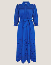 Jules Broderie Midi Shirt Dress, Blue (BLUE), large