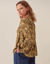 East Kiku Ikat Printed Top, Green (GREEN), large