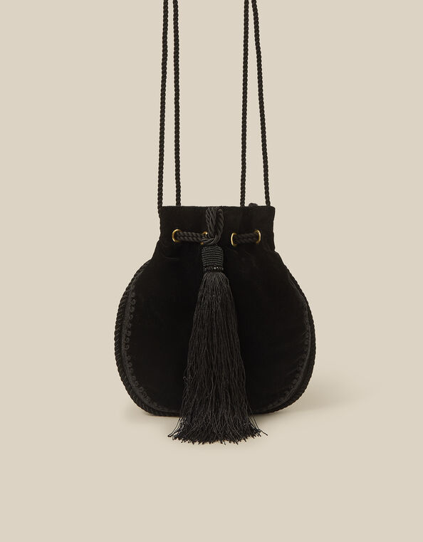 Hope Tassel Velvet Pouch Bag, , large