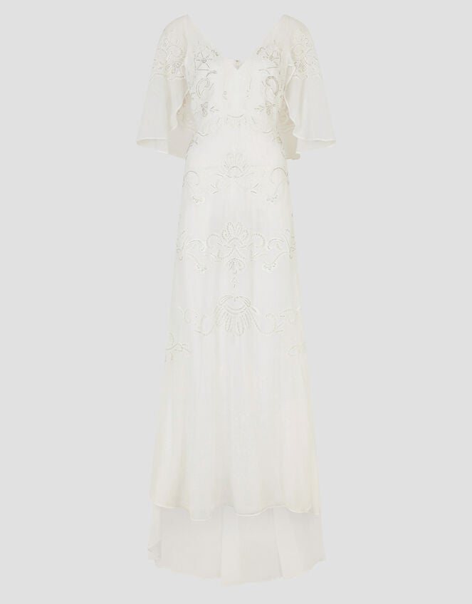 Cali Embellished Cape Sleeve Wedding Dress, Ivory (IVORY), large
