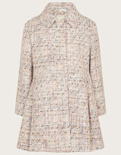 Sparkle Tweed Faux Fur Collar Coat, Blue (BLUE), large
