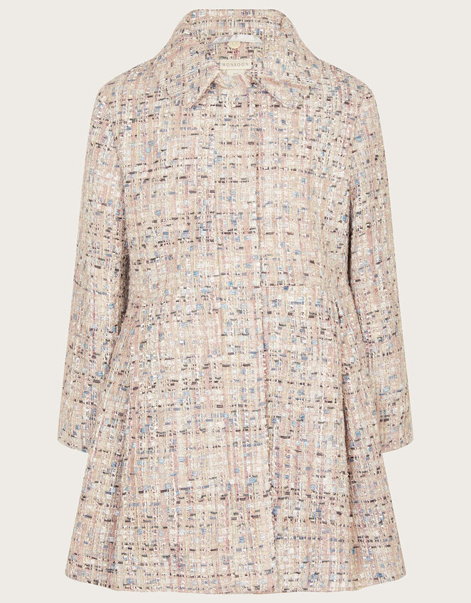 Sparkle Tweed Faux Fur Collar Coat, Blue (BLUE), large