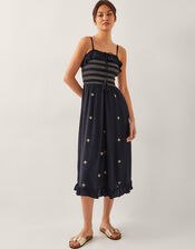 Blair Embroidered Frill Midi Dress, Black (BLACK), large