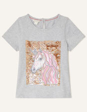 Sequin Unicorn Short Sleeve Top, Grey (GREY), large