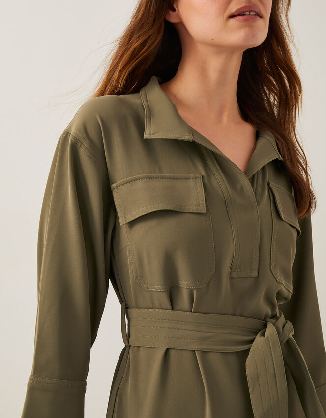 Grace Cargo Midi Shirt Dress, Green (KHAKI), large