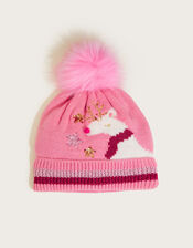 Rudy Reindeer Fluffy Beanie Hat, Pink (PINK), large