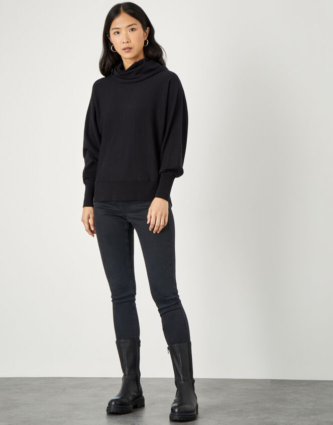 Curved Hem High Neck Jumper, Black (BLACK), large