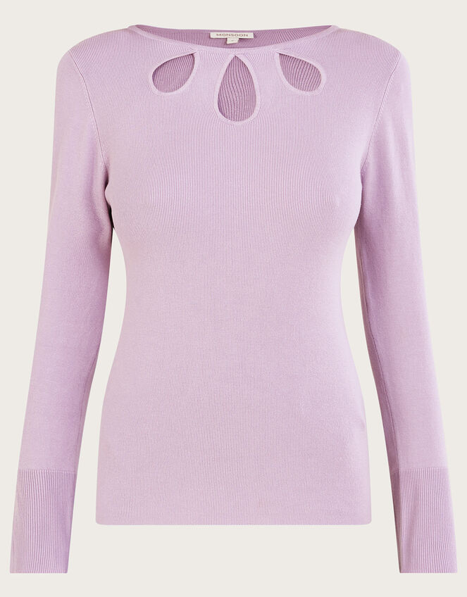 Cut-Out Ribbed Jumper with LENZING™ ECOVERO™, Purple (LILAC), large