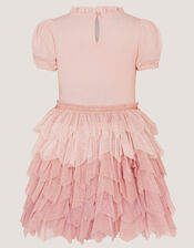 Unicorn Embellished Tiered Disco Dress, Pink (PINK), large