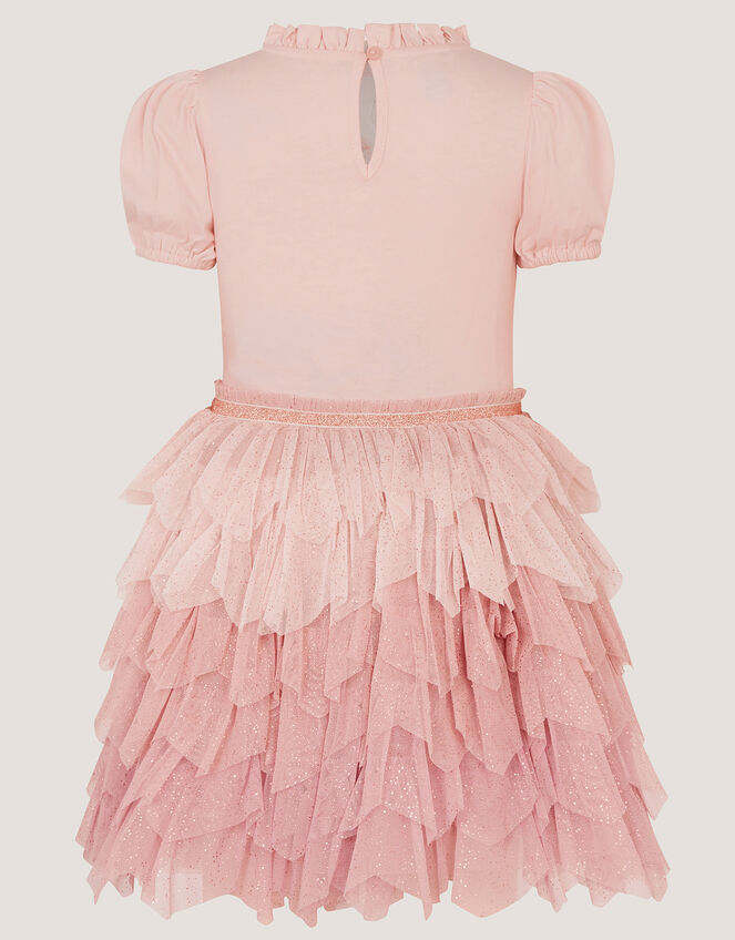 Unicorn Embellished Tiered Disco Dress, Pink (PINK), large