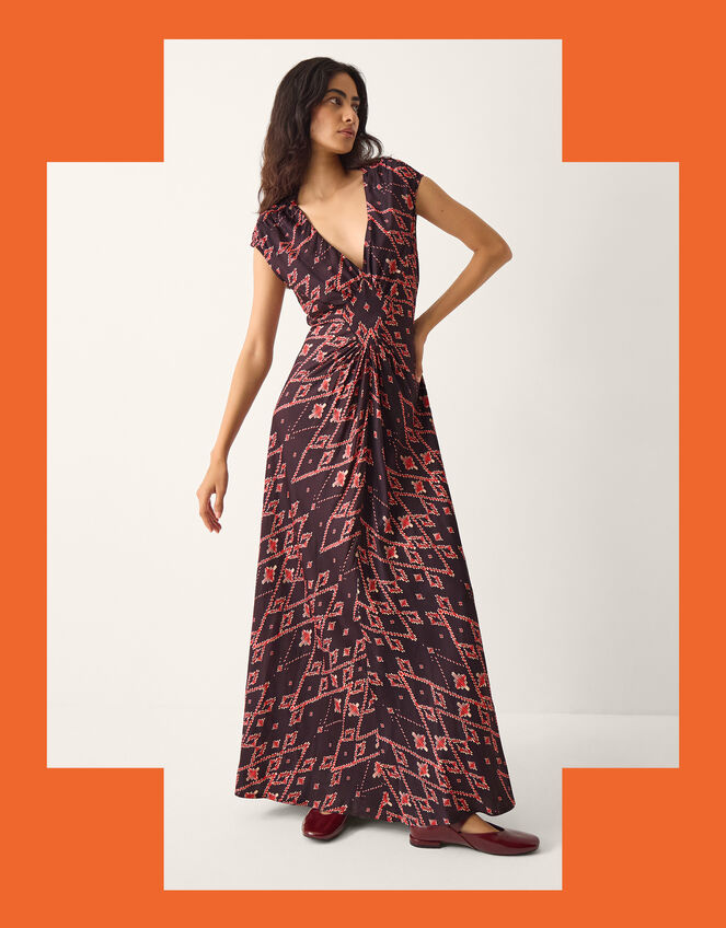 La Galeria Elefante Diamond Ruched Maxi Dress, Multi (MULTI), large