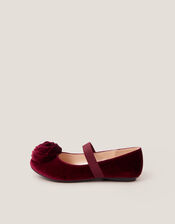 Rosette Strap Ballet Flats, Red (BURGUNDY), large