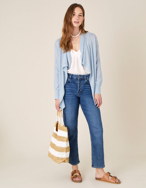 Waterfall Cardigan in Linen Blend  Blue, Blue (BLUE), large