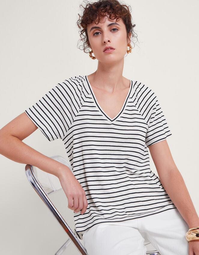 Saskia Stripe T-Shirt, Ivory (IVORY), large