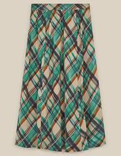 East Clarissa Hand-Painted Check Print Midi Skirt, Teal (TEAL), large