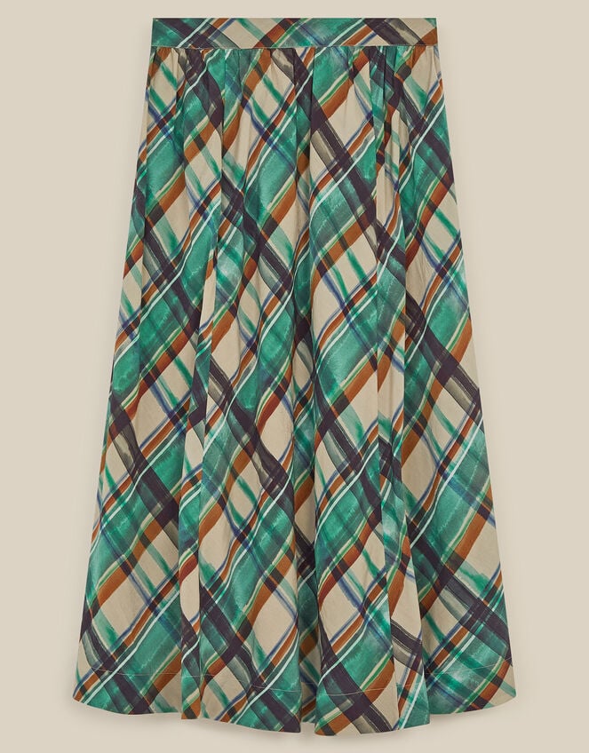 East Clarissa Hand-Painted Check Print Midi Skirt, Teal (TEAL), large