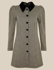Monsoon x Queens of Archive Mary Velvet Collar Houndstooth Mini Dress​, Black (BLACK), large