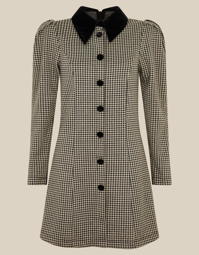 Monsoon x Queens of Archive Mary Velvet Collar Houndstooth Mini Dress​, Black (BLACK), large