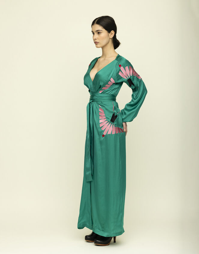 Tallulah & Hope Aziza Regular Embroidered Wrap Dress, Green (GREEN), large